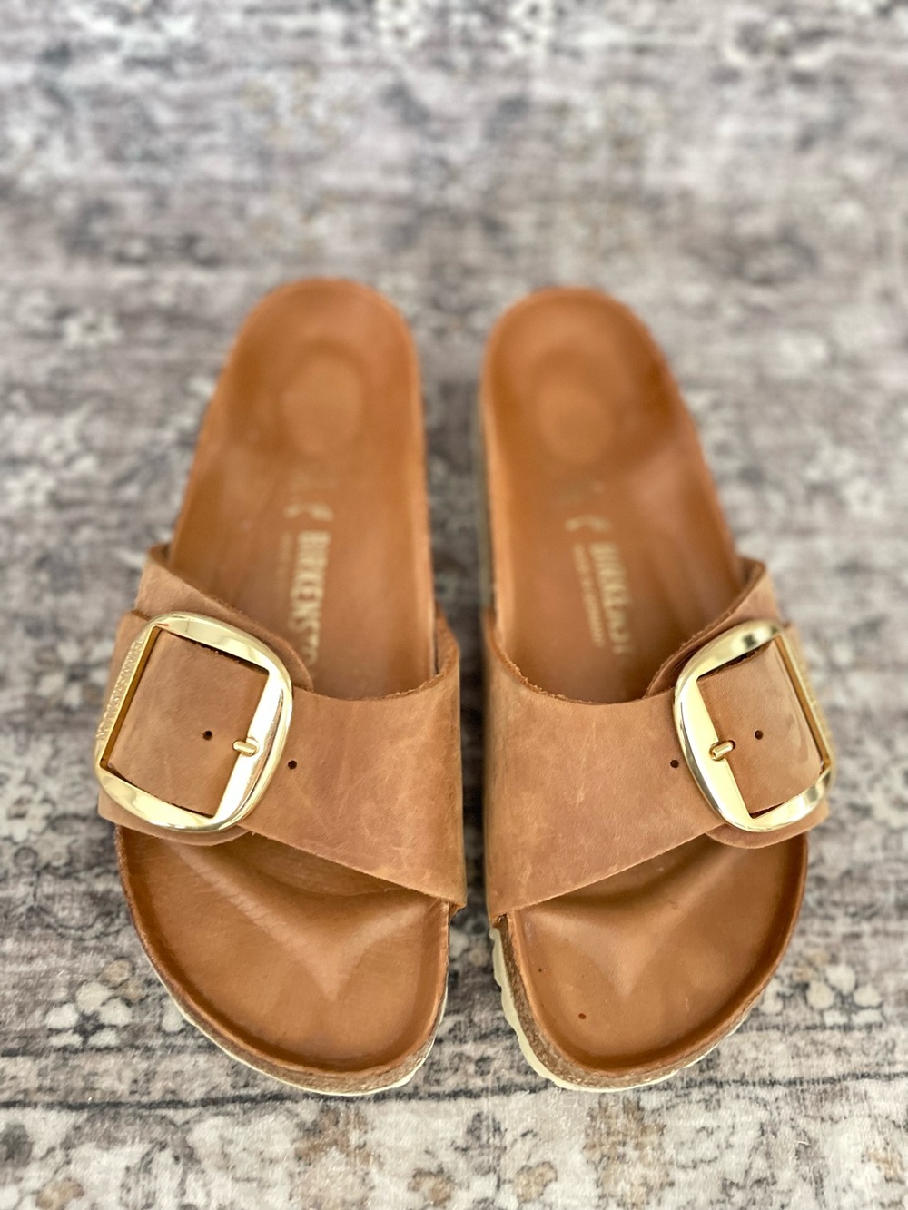 Birkenstock Big Buckle Madrid Brown Gold Slide Sandals Size 41